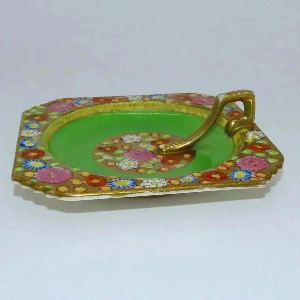 Japanese Porcelain Lemon Dish with Handle Hand Painted in Japan Vintage
